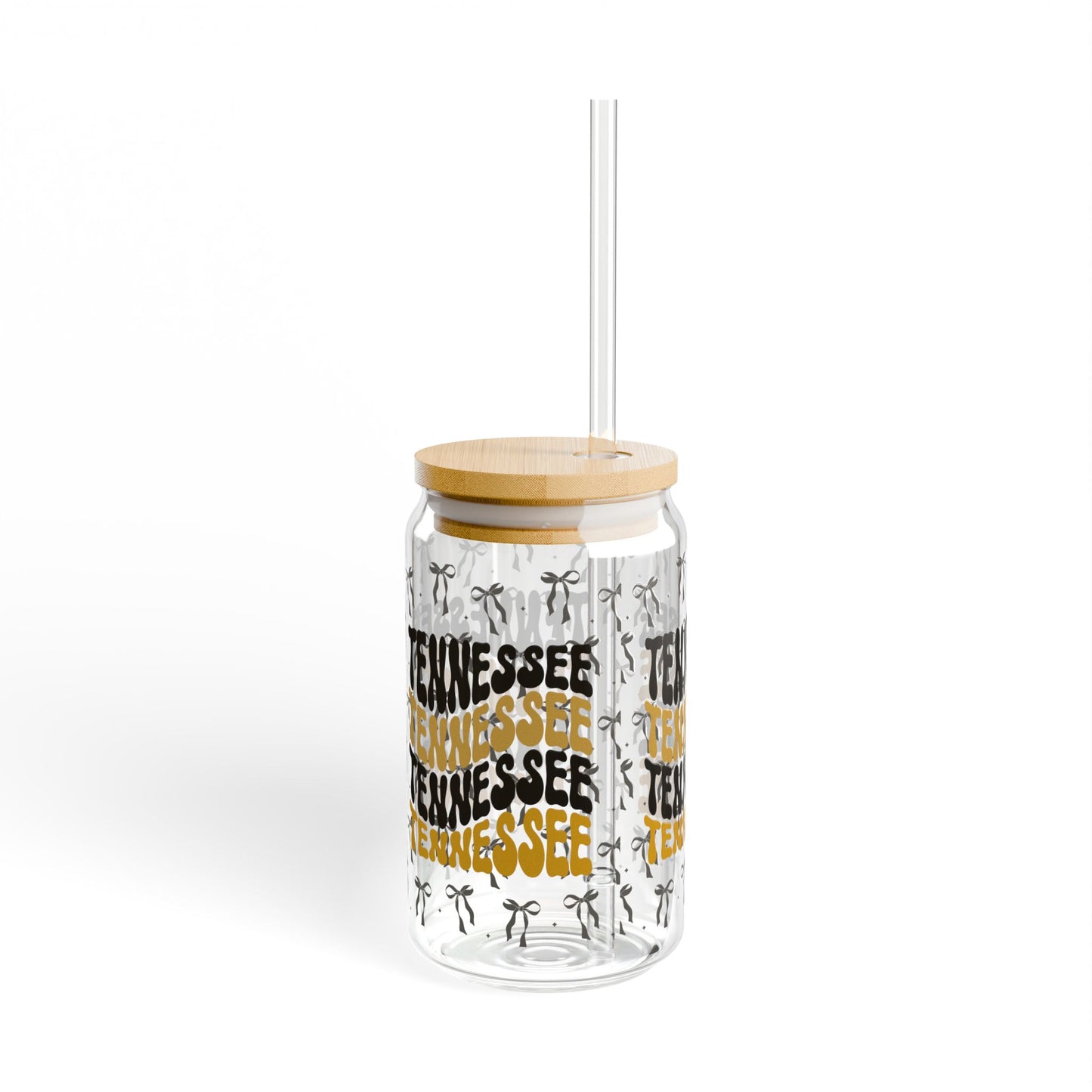 Coquette Bow Tennessee Sipper Glass, 16oz - Unique Glass Cup with Bamboo Lid for Drinks, Perfect for Home, Parties, vandy game day, tennessee gift, graduation gift