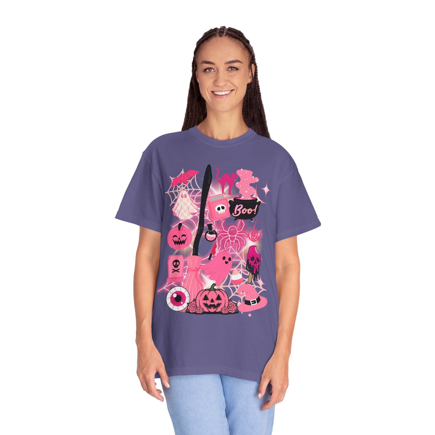 Pink Halloween-Themed Unisex T-shirt, Spooky Shirt, Ghostly Apparel, Boo T-shirt, Fall Fashion, Halloween Costume Top