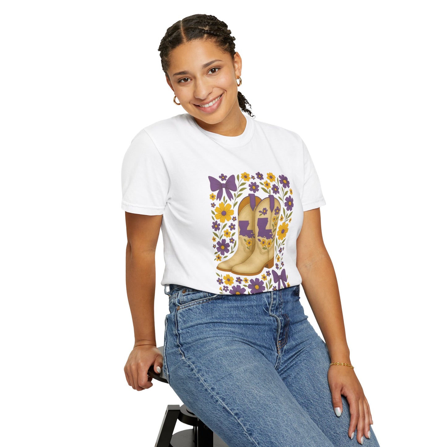 T-Shirt - Western Floral Boot T-Shirt, Vintage Graphic Shirt, Gift for Cowgirl, LSU Tigers, Louisiana Game Day