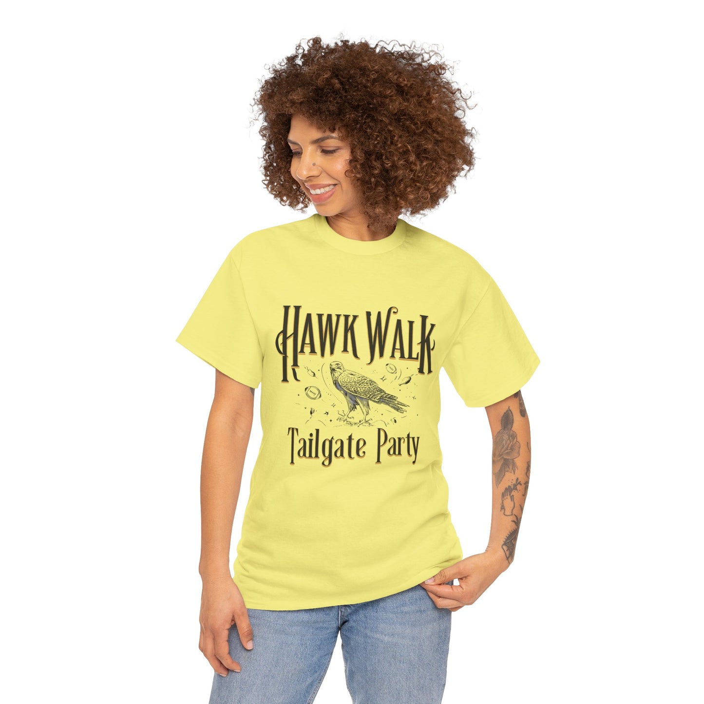 Hawk Walk Tailgate Tee, Unisex Cotton Shirt, Outdoor Event T-Shirt, Festival Wear, Bird Lover Gift, Sports Gathering Apparel