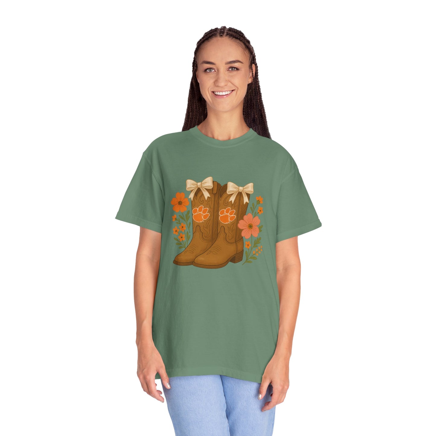 Cowgirl Boots Floral T-Shirt, Go Tigers Game Day, Comfort Colors
