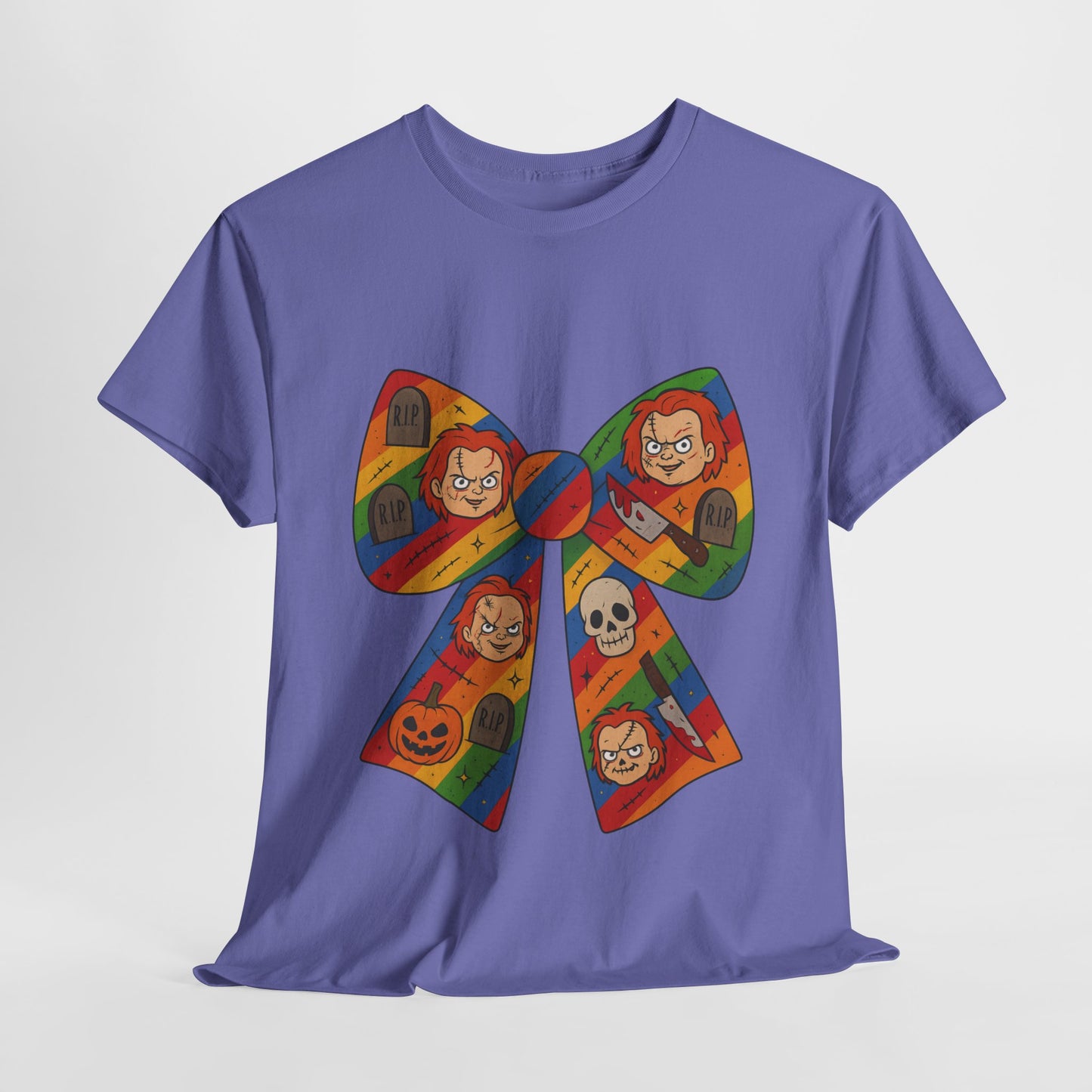 Colorful Halloween Bow Tee, Fun Costume T-Shirt, Halloween Party Shirt, Unisex Graphic Tee, Cozy Everyday Wear, Unique Gift Idea