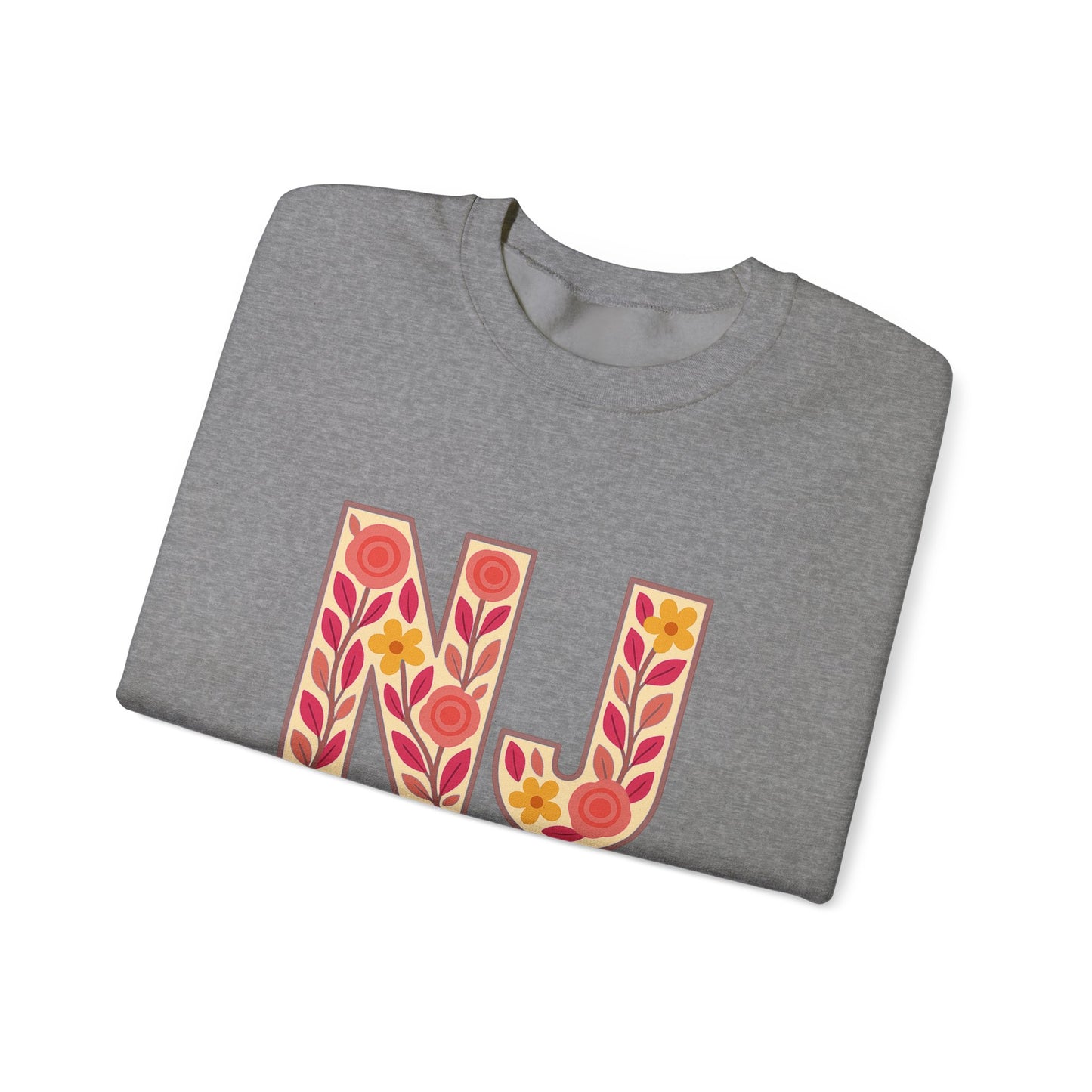NJ Floral Pattern Crewneck Sweatshirt, Cozy Jersey, Casual Layer, Unique Gift, Fall Fashion, Unisex Apparel