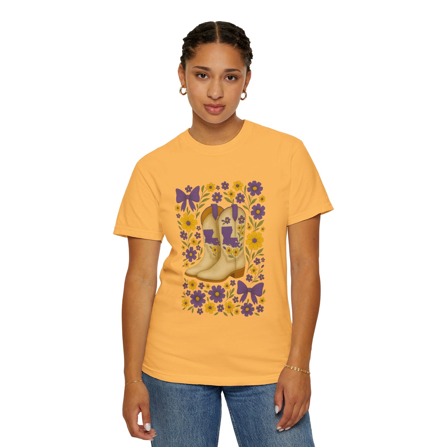 T-Shirt - Western Floral Boot T-Shirt, Vintage Graphic Shirt, Gift for Cowgirl, LSU Tigers, Louisiana Game Day