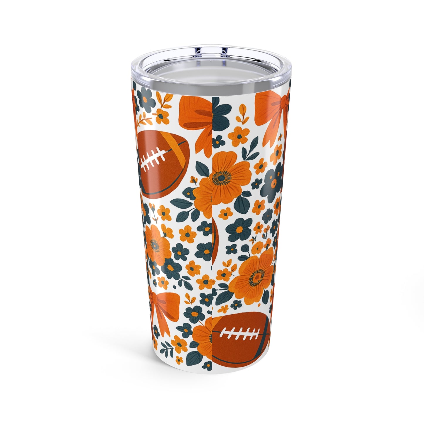 20oz Floral Football Tumbler, Auburn Game Day, Floral Football Tumbler, 20oz Insulated Travel Mug, Sports Party Favor, Tailgate Accessory, Gift for Fans