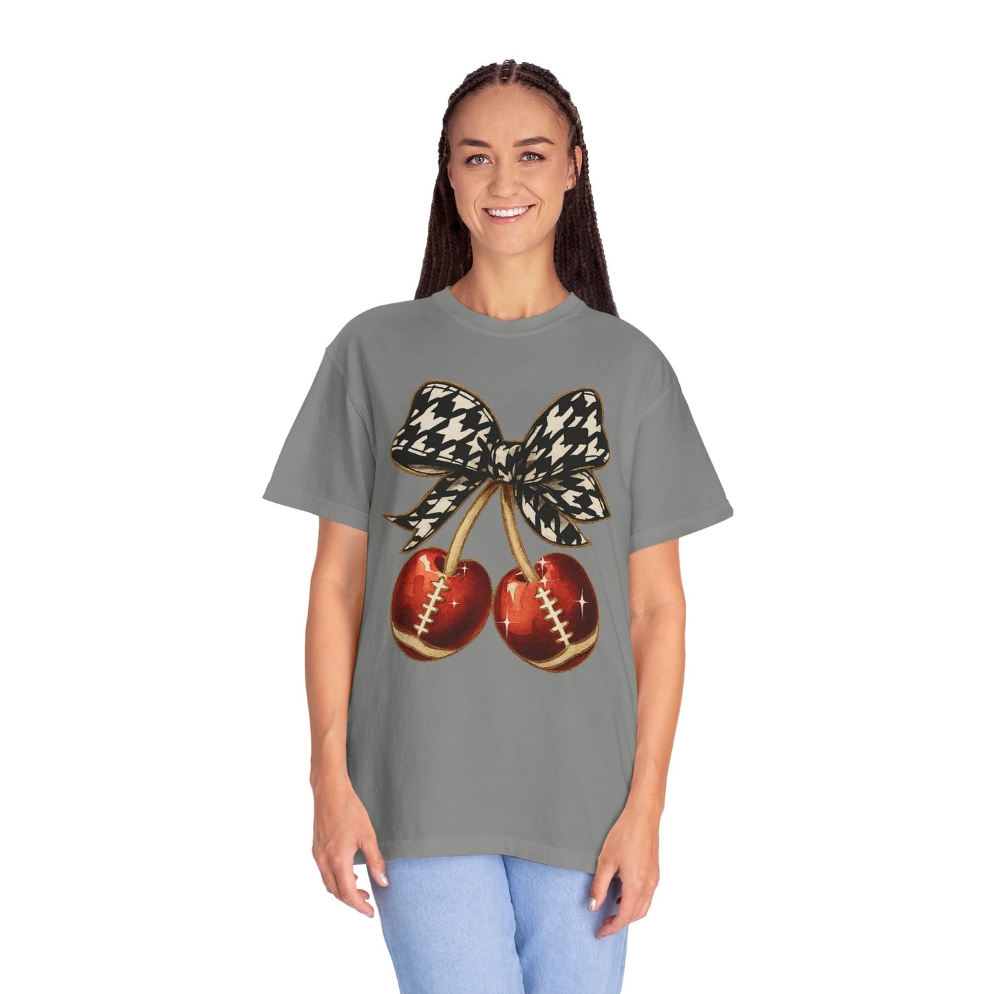 Houndstooth Bow Unisex Tee for Sports Lovers | Garment-Dyed T-shirt