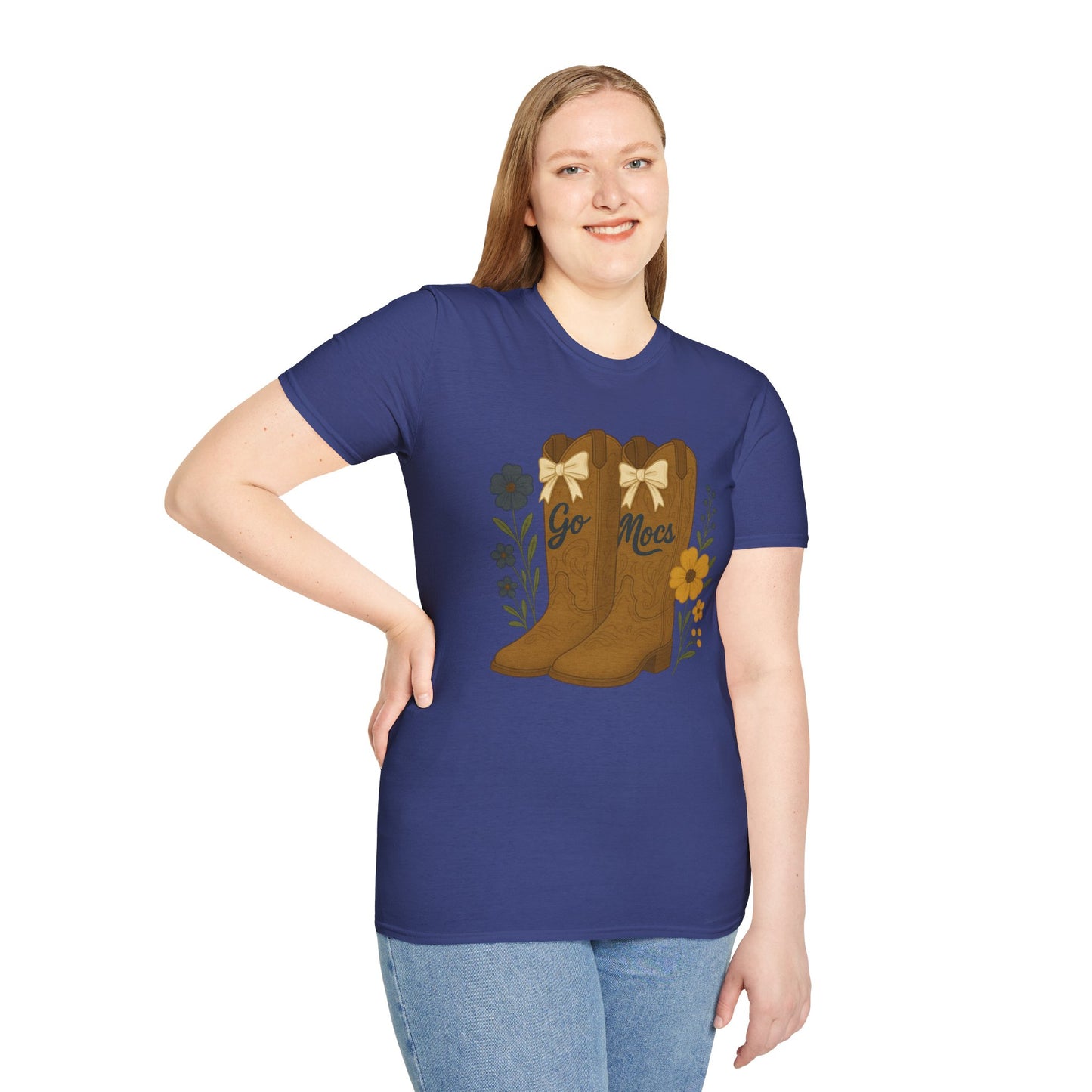 Chatt Mocs Coquette Cowgirl Boot Floral T-Shirt - Go Mocs Design, Casual Wear, Gift for Cowgirls, Western Style, Country Fan Clothing, Go Mocs, chatt tn game day, graduation gift