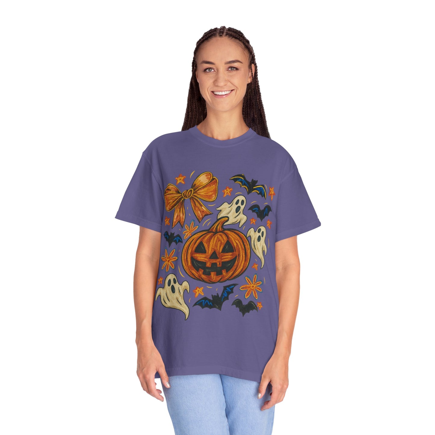 Halloween Ghost & Pumpkin T-shirt, Spooky Season Shirt, Fall Tee, Unisex Halloween Apparel, Ghostly Graphic Tee, Pumpkin Graphic Shirt