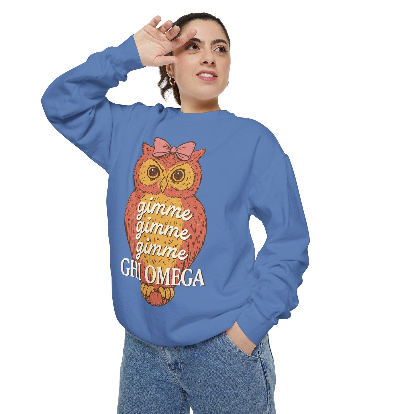Gimme Gimme Owl Sweatshirt, Unisex Sweatshirt, Sorority Apparel, Cute Owl Design, Cozy Gift, College Sweatshirt