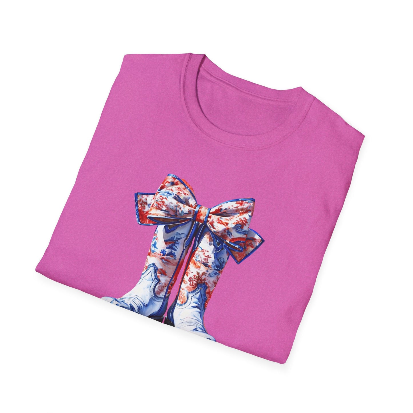 , go Rebs Cheerful Unisex Softstyle T-Shirt with Bow Design | Gift for Sports Fans, Casual Wear, Team Spirit, Game Day Shirt, Cheerleading Top