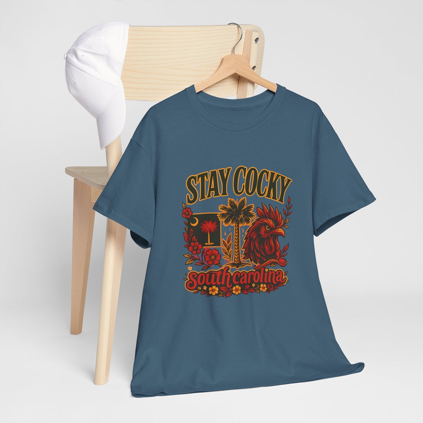 Stay Cocky Unisex Heavy Cotton Tee, Casual Graphic Tee, South Carolina Pride Shirt, Fun Vacation Wear, Perfect Gift for Gamecocks Fans
