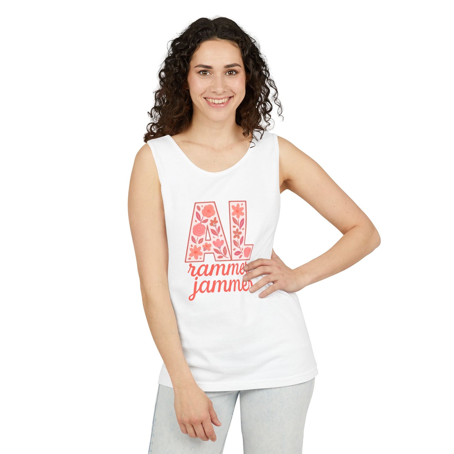 Floral Alabama Rammer Jammer Tank Top, Summer Tee, College Apparel, Game Day Shirt, Unisex Summer Clothing, Southern Style Top, Comfort Colors, Graduation Gift