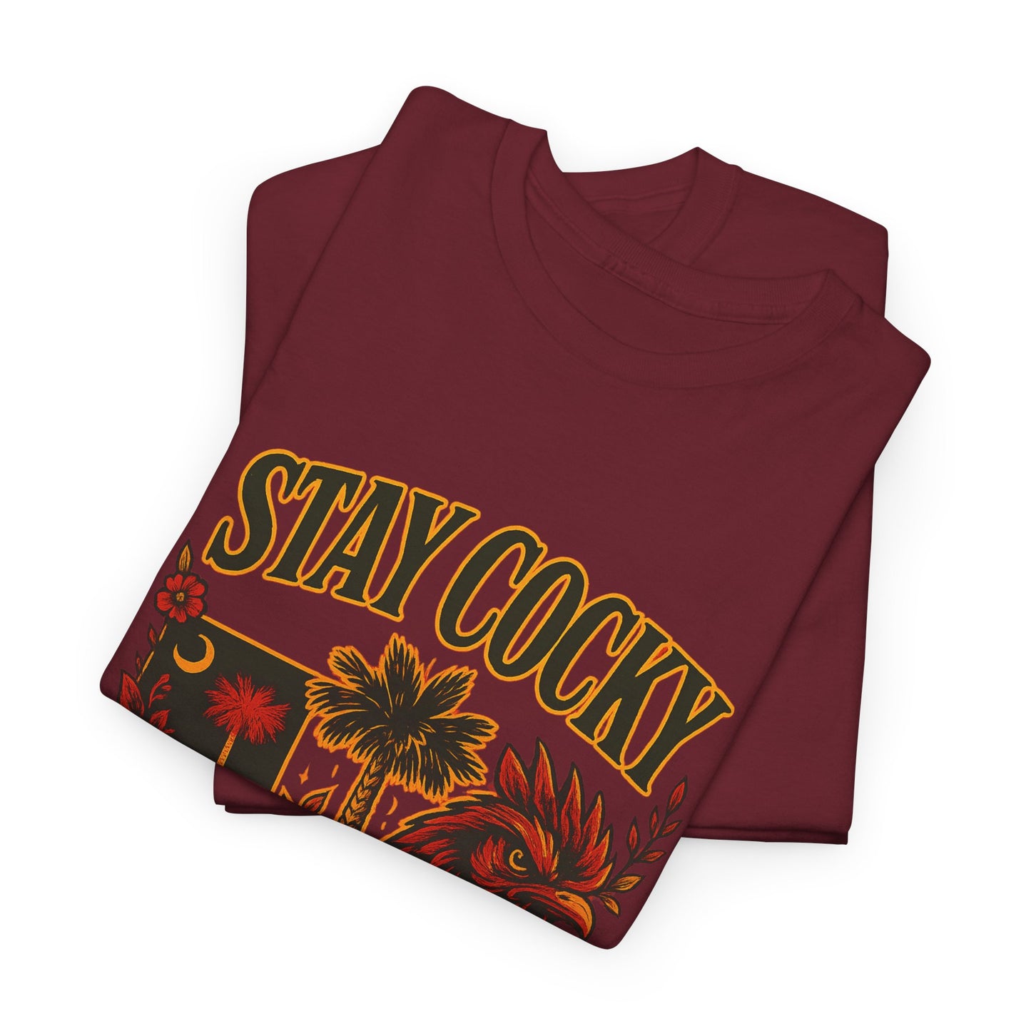 Stay Cocky Unisex Heavy Cotton Tee, Casual Graphic Tee, South Carolina Pride Shirt, Fun Vacation Wear, Perfect Gift for Gamecocks Fans