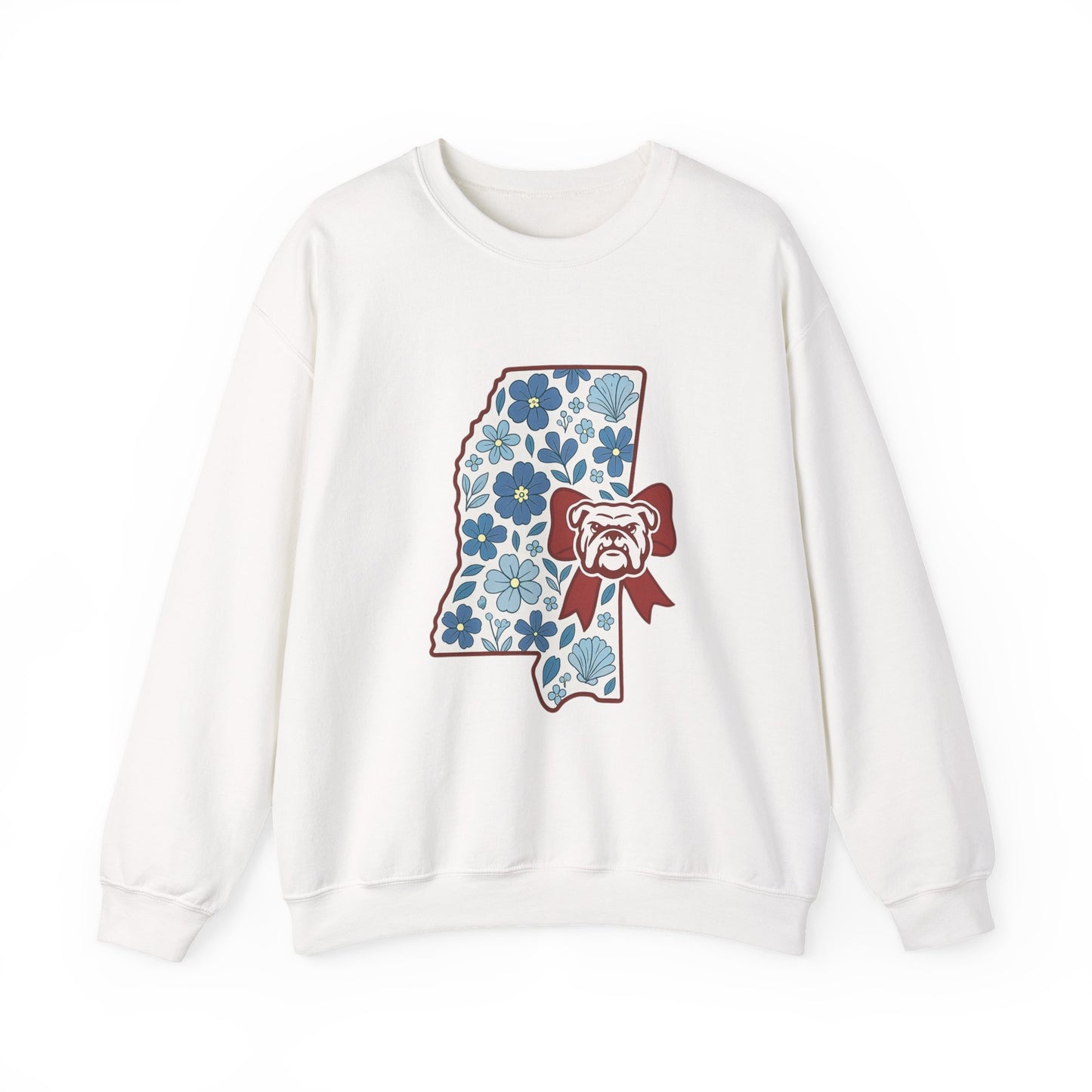 Mississippi Flower Bulldog Crewneck Sweatshirt, Cozy Sweatshirt for Fall, Gift for Dog Lovers, College Apparel, Casual Fashion