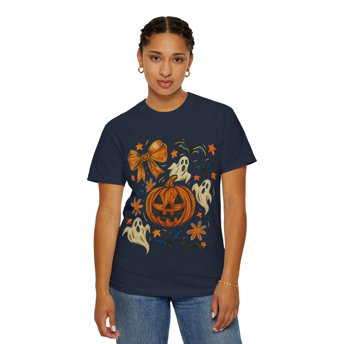 Halloween Ghost & Pumpkin T-shirt, Spooky Season Shirt, Fall Tee, Unisex Halloween Apparel, Ghostly Graphic Tee, Pumpkin Graphic Shirt