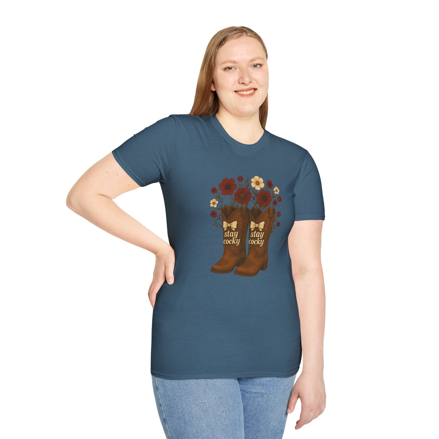 Sc stay cocky coquette t-shirt, Lucky Cowboy Boots T-Shirt, Country Style Tee, Floral Graphic Shirt, Gift for sc fan, go gamecocks, sc game day, graduation gift, college student gift
