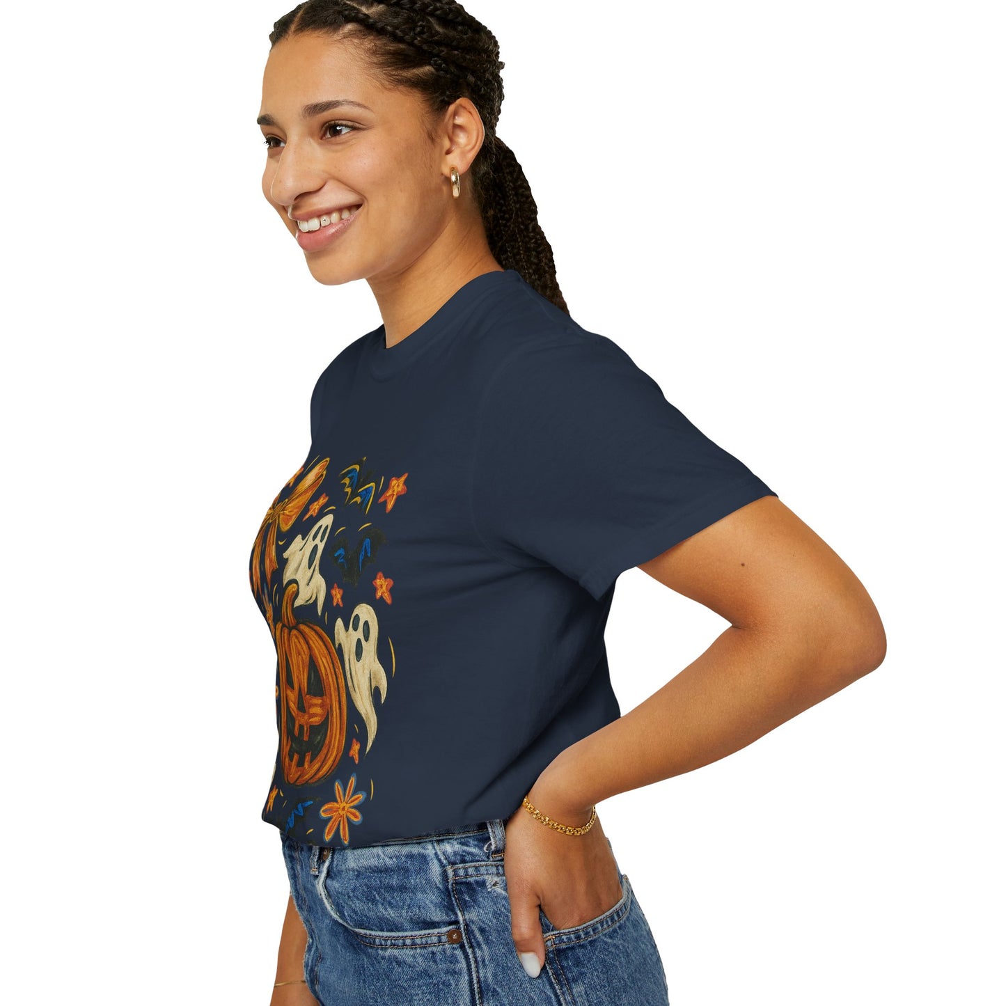 Halloween Ghost & Pumpkin T-shirt, Spooky Season Shirt, Fall Tee, Unisex Halloween Apparel, Ghostly Graphic Tee, Pumpkin Graphic Shirt