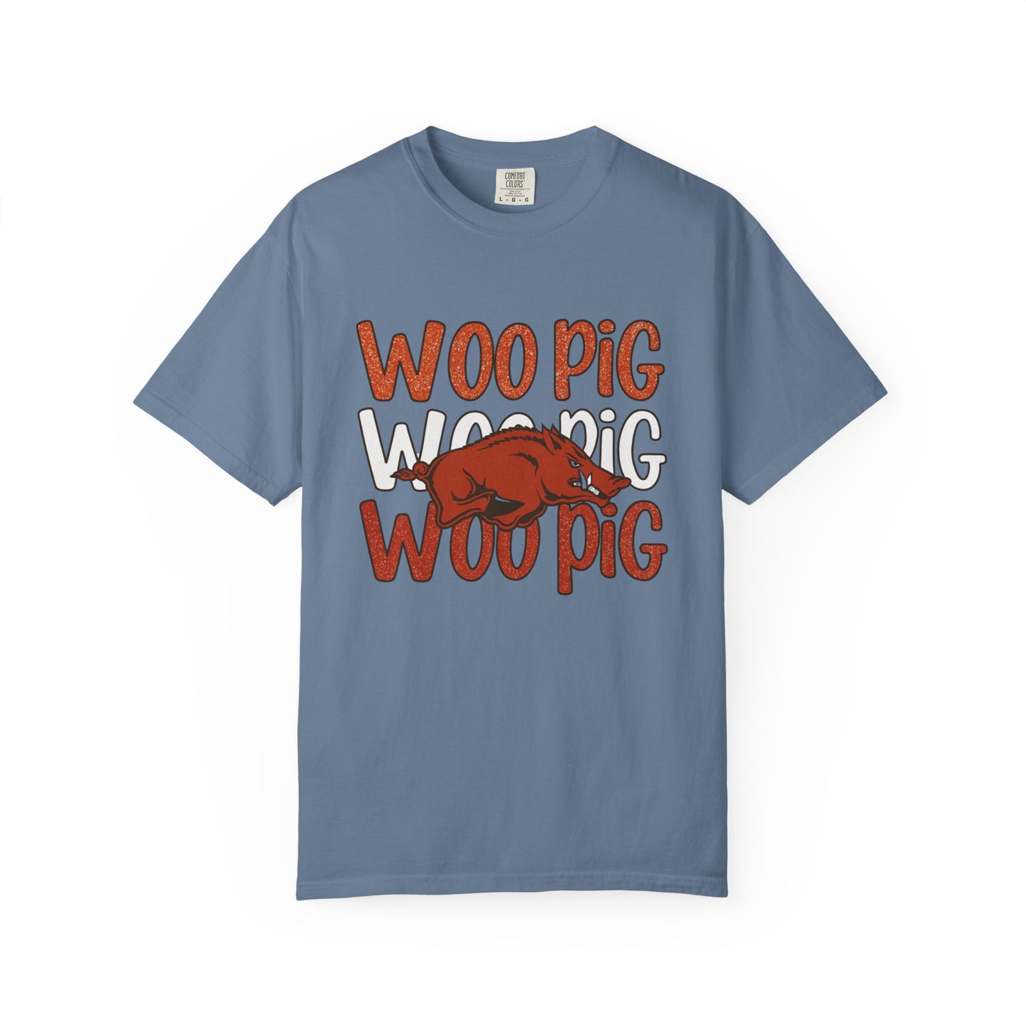 Woo Pig Garment-Dyed T-Shirt, Unisex Tee, Arkansas Pride Shirt, Casual Everyday Wear, College Game Day Tee, Fun Graphic Tee