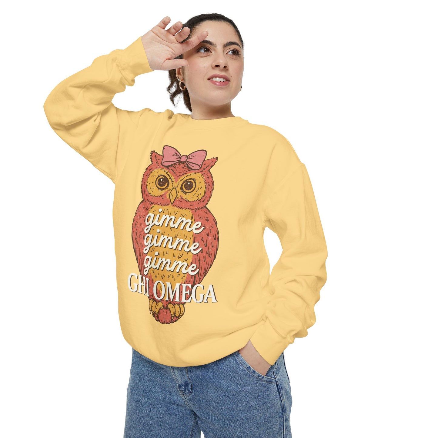 Gimme Gimme Owl Sweatshirt, Unisex Sweatshirt, Sorority Apparel, Cute Owl Design, Cozy Gift, College Sweatshirt