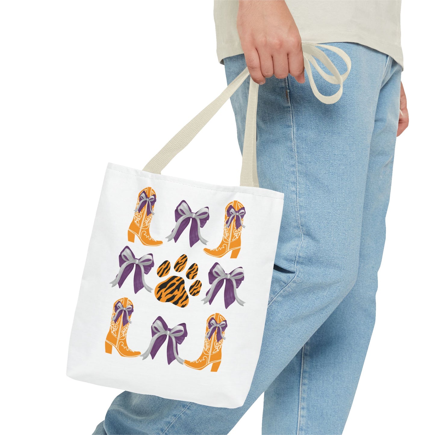 SC Clemson Coquette Bow Tiger Print Tote Bag, Go Tigers, SC Game Day, Clemson, SC, College Student Gift, Graduation Gift, SC Tigers Fan, Clemson Alumni