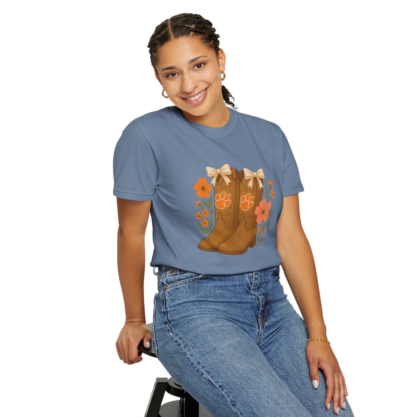 Cowgirl Boots Floral T-Shirt, Go Tigers Game Day, Comfort Colors
