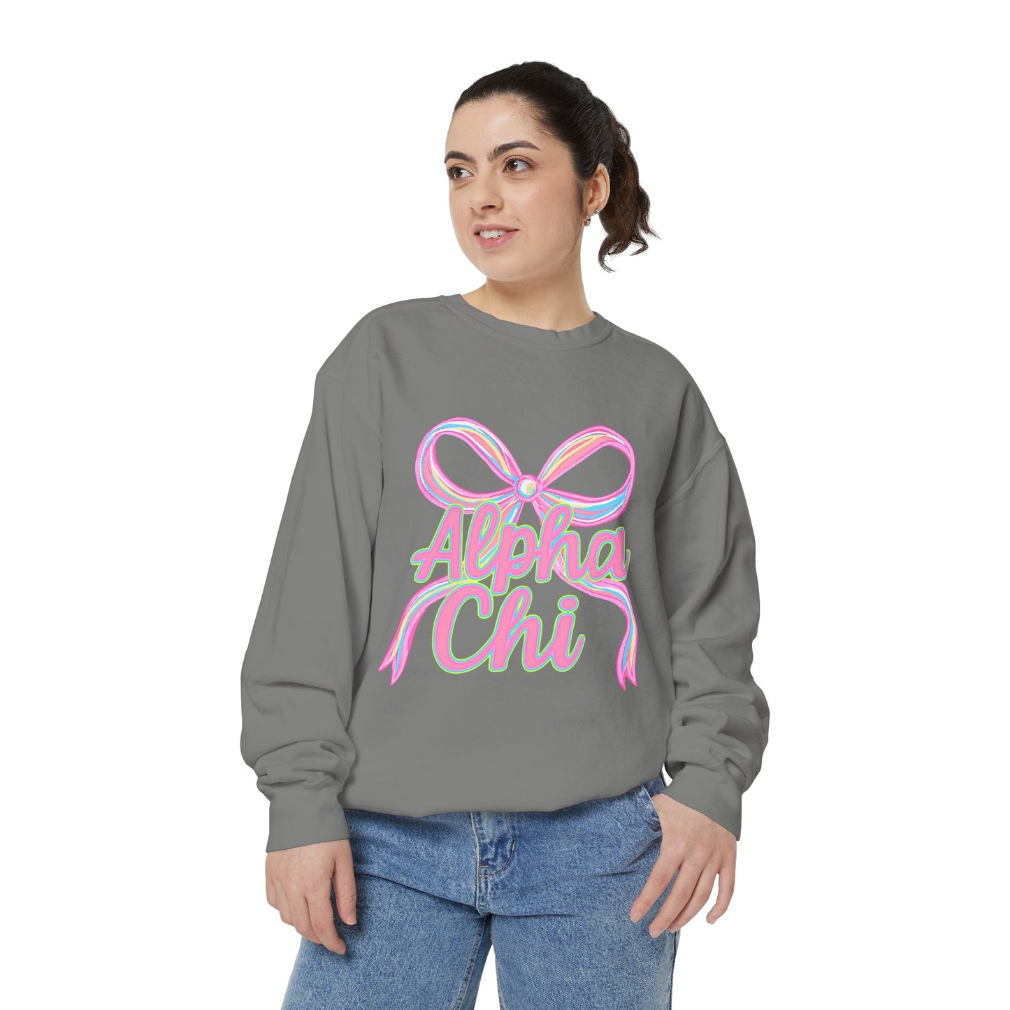 AlphaChi Garment-Dyed Sweatshirt, Sorority Sweatshirt, Personalized Gift, College Apparel, Comfortable Crewneck, Trendy Fashion