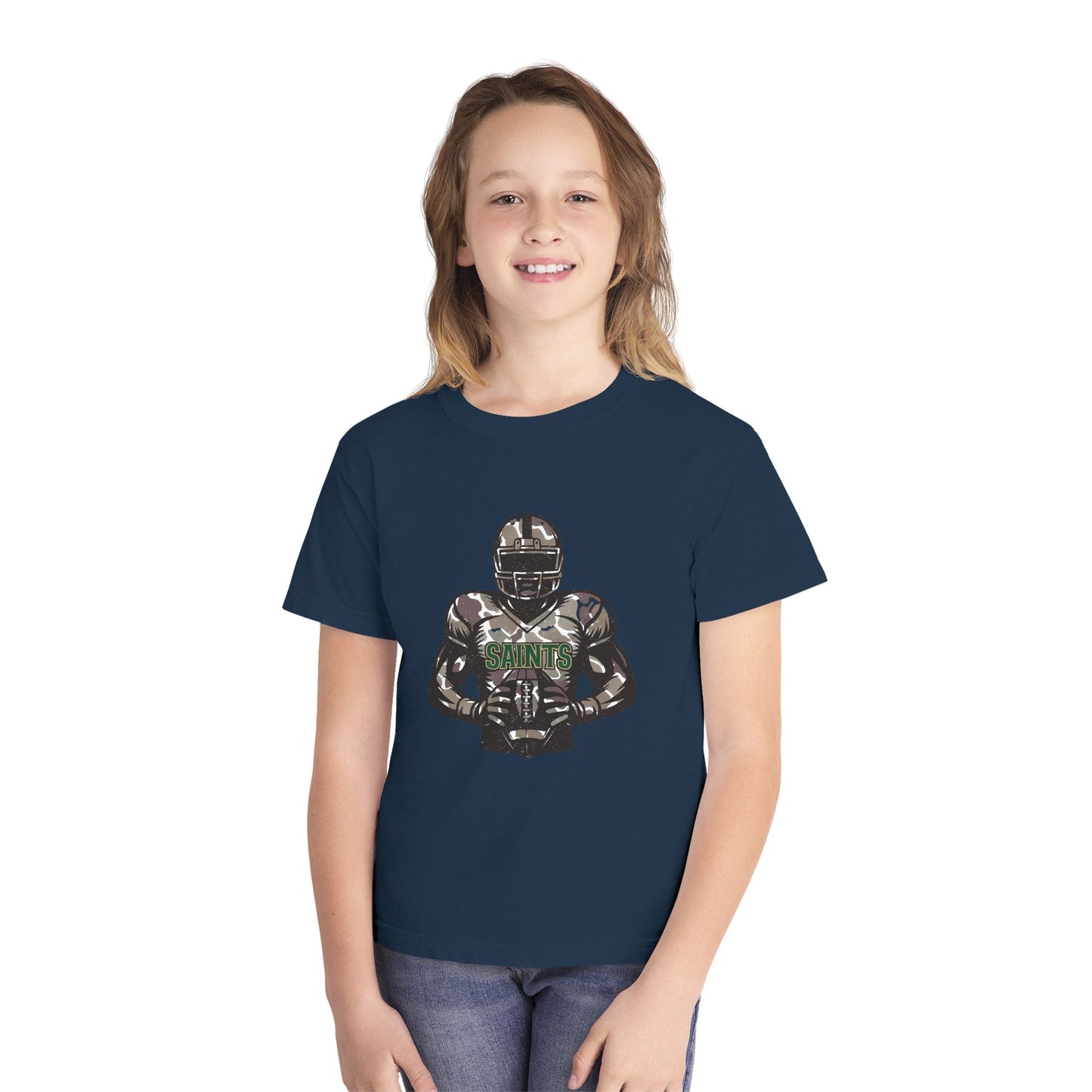 Youth Football Tee - Camouflage Print, Casual Sportswear, Game Day Apparel