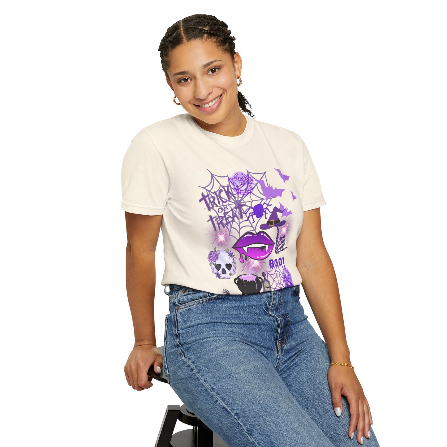 Spooky Purple Vibes Halloween Graphic T-Shirt, Fun Unisex Tee for Spooky Season, Trick or Treat, Boo! Shirt, Halloween Party Wear, Gift Idea