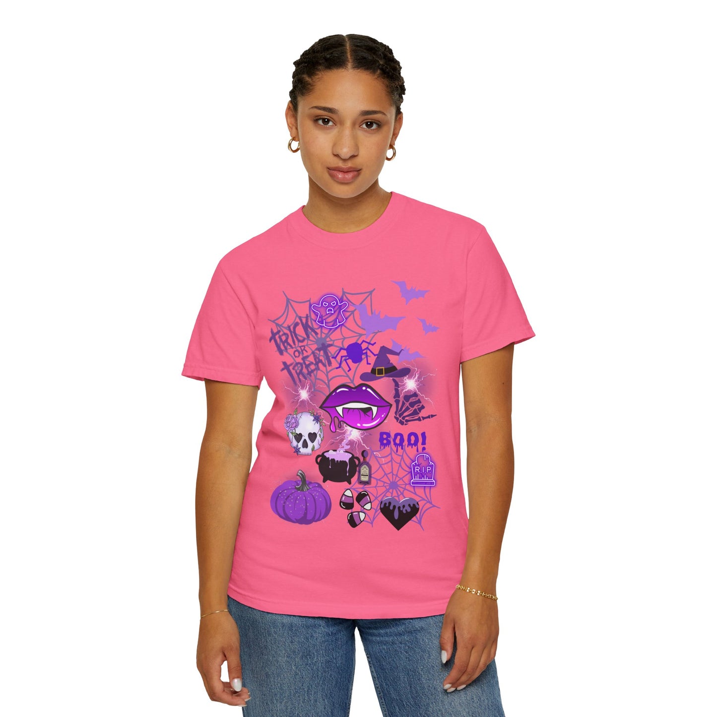 Spooky Purple Vibes Halloween Graphic T-Shirt, Fun Unisex Tee for Spooky Season, Trick or Treat, Boo! Shirt, Halloween Party Wear, Gift Idea