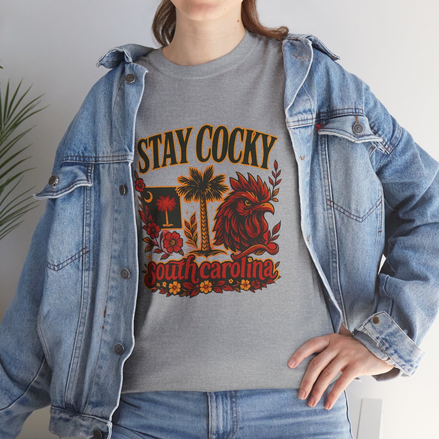 Stay Cocky Unisex Heavy Cotton Tee, Casual Graphic Tee, South Carolina Pride Shirt, Fun Vacation Wear, Perfect Gift for Gamecocks Fans