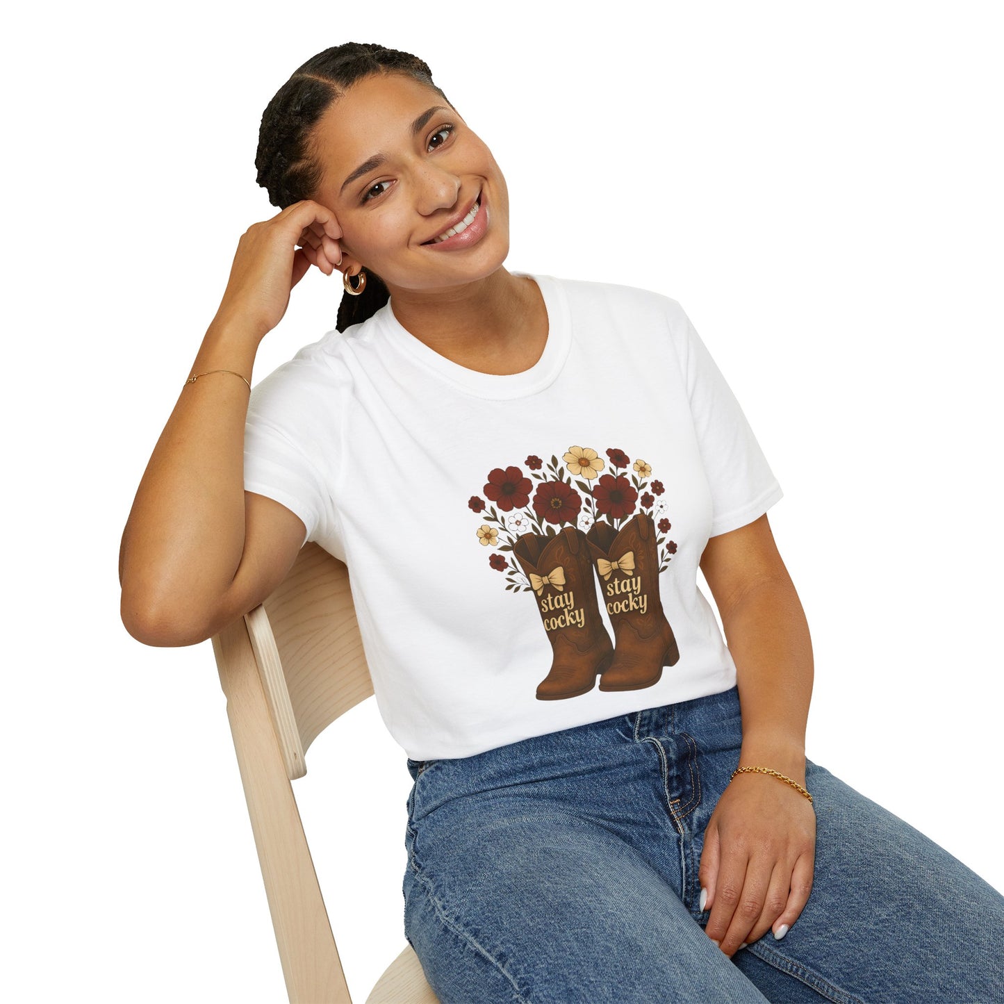 Sc stay cocky coquette t-shirt, Lucky Cowboy Boots T-Shirt, Country Style Tee, Floral Graphic Shirt, Gift for sc fan, go gamecocks, sc game day, graduation gift, college student gift