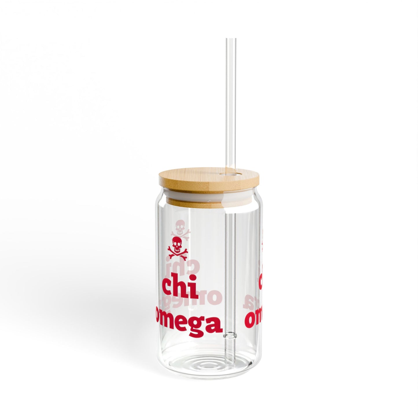 Chi Omega Sipper Glass - 16oz, College Gift, Sorority Drinkware, Eco-Friendly, Party Essential, Red & Clear Design