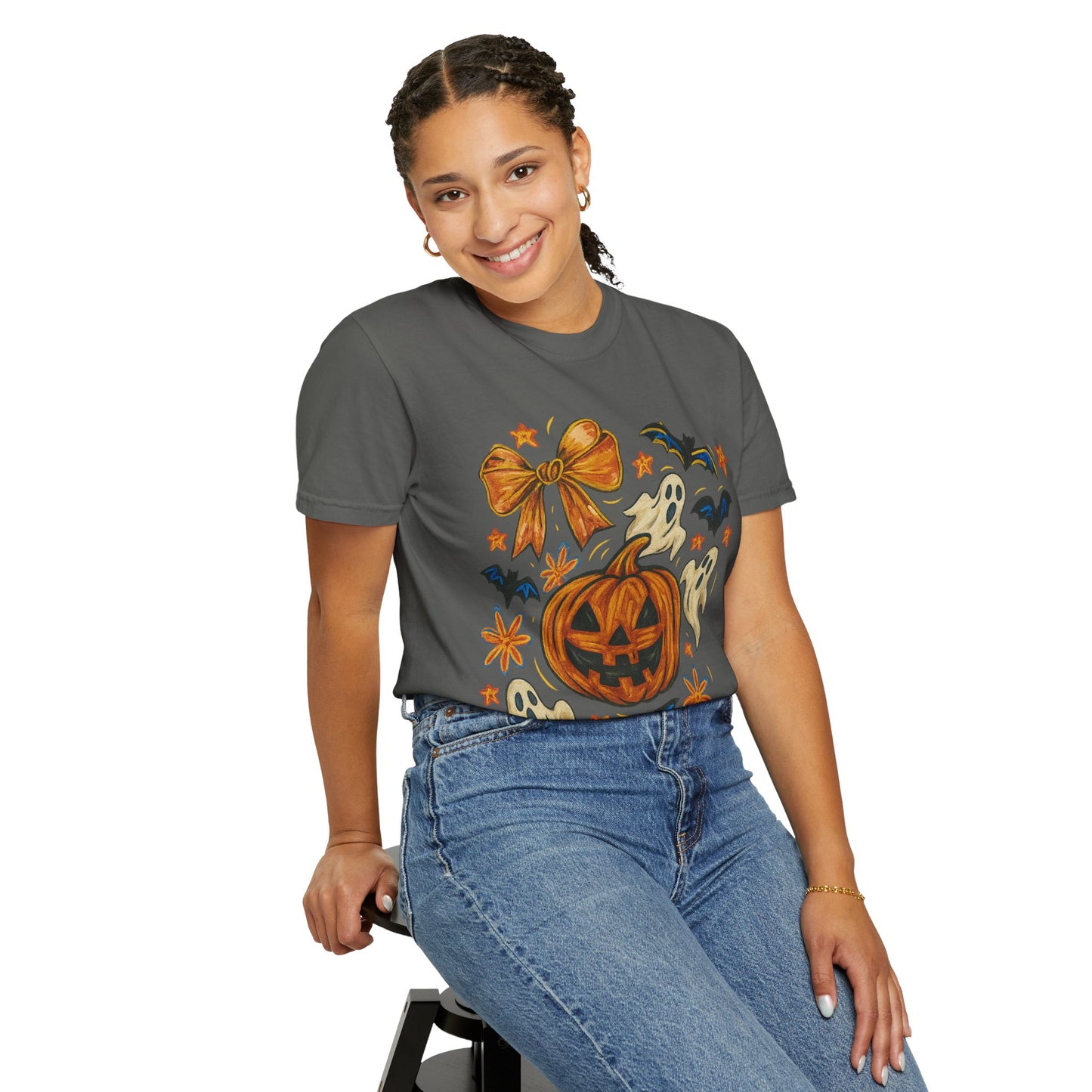 Halloween Ghost & Pumpkin T-shirt, Spooky Season Shirt, Fall Tee, Unisex Halloween Apparel, Ghostly Graphic Tee, Pumpkin Graphic Shirt