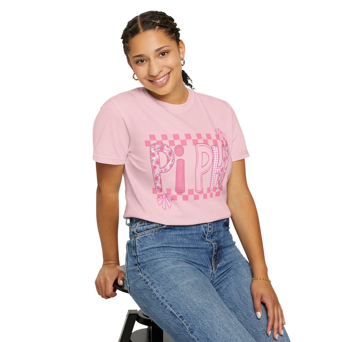 Cute Garment-Dyed T-Shirt for Sorority Sisters, Pi -Checked Style, Perfect for Casual Outings, Sorority Events, Gifts