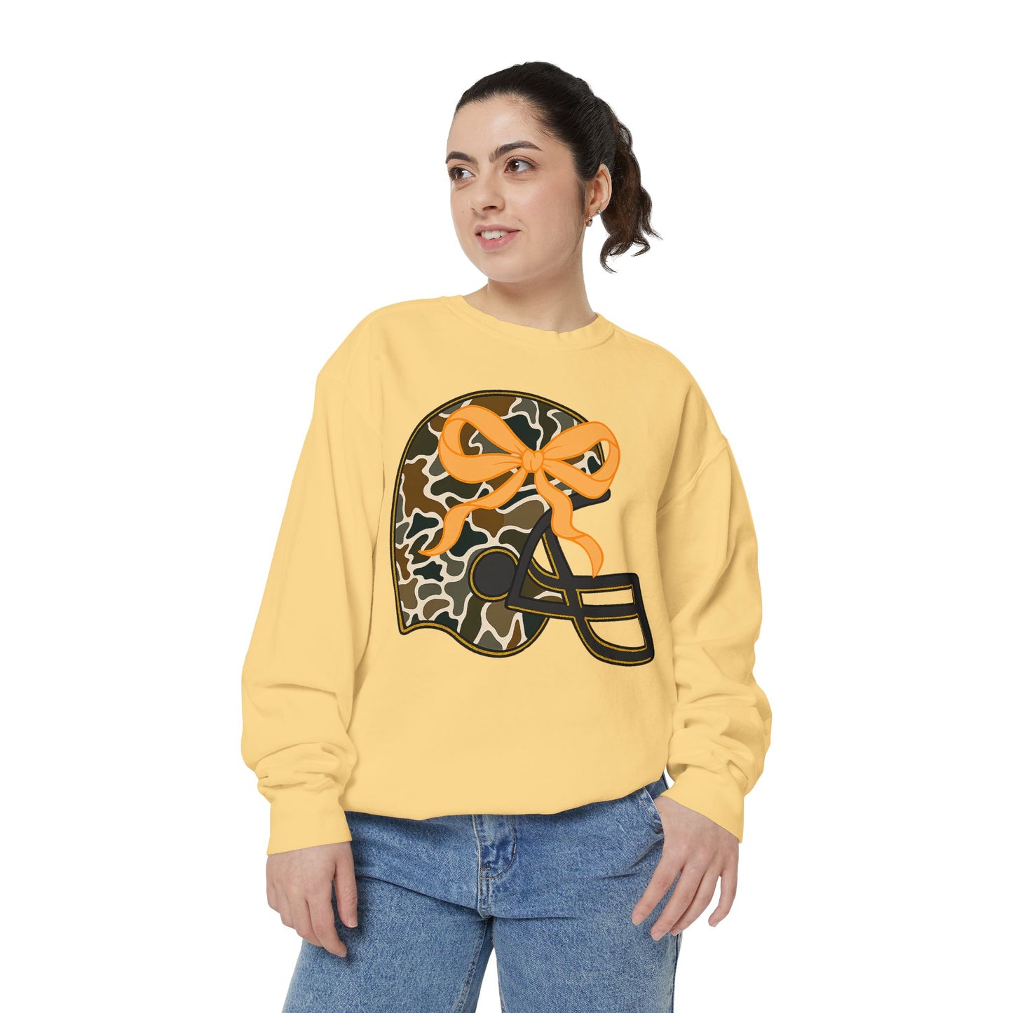 Comfort colors sweatshirt Camo Helmet Design, Casual Athletic Wear, Unisex Fall Fashion, Gift for Sports Fans