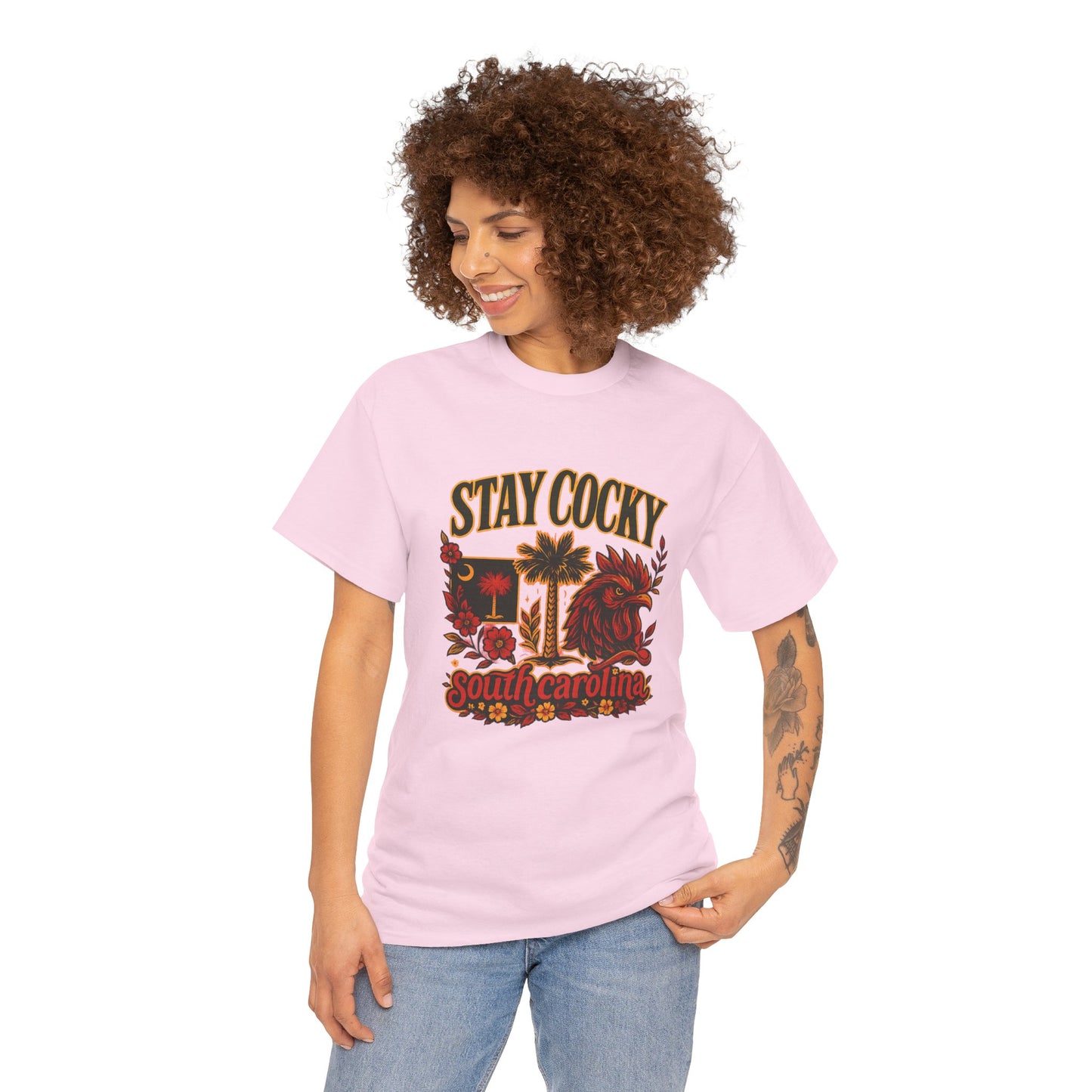 Stay Cocky Unisex Heavy Cotton Tee, Casual Graphic Tee, South Carolina Pride Shirt, Fun Vacation Wear, Perfect Gift for Gamecocks Fans