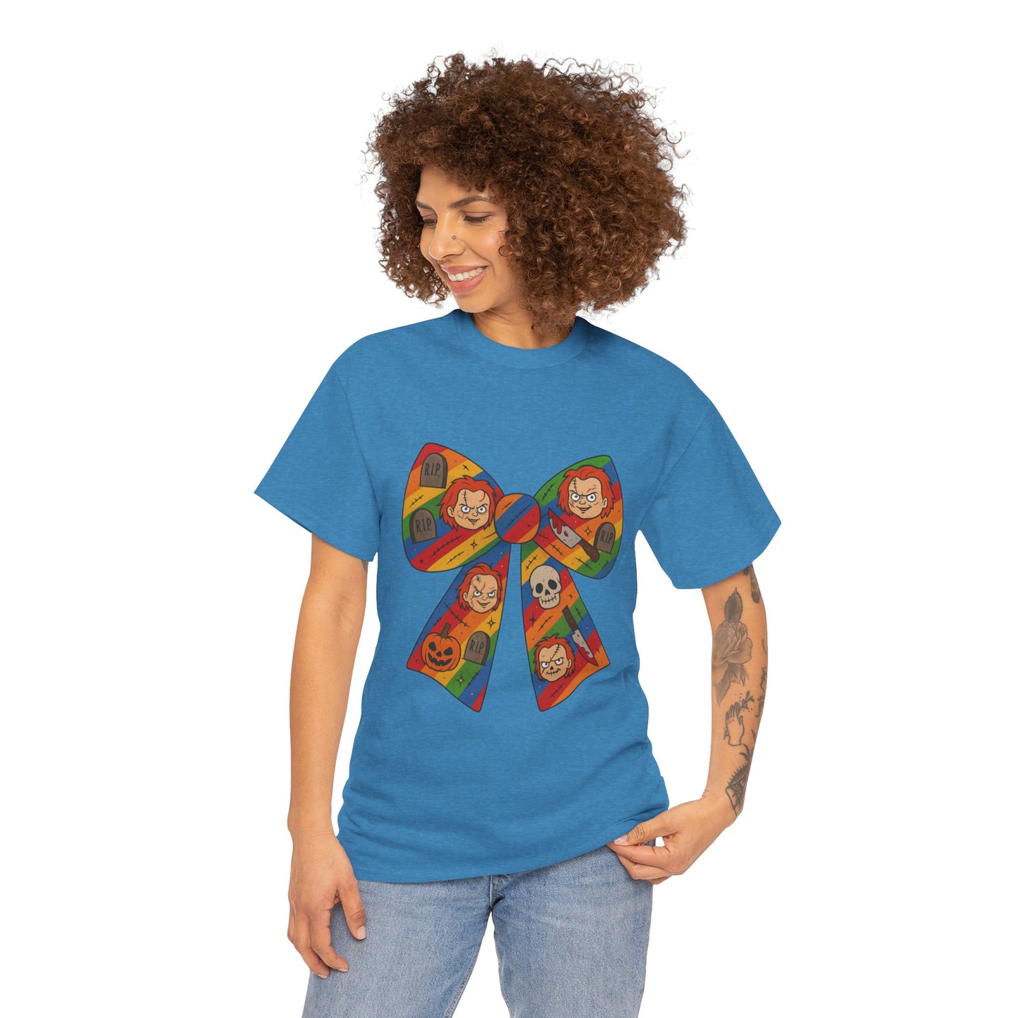 Colorful Halloween Bow Tee, Fun Costume T-Shirt, Halloween Party Shirt, Unisex Graphic Tee, Cozy Everyday Wear, Unique Gift Idea