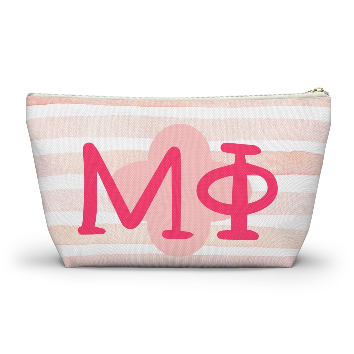 PHI mu Chic Accessory Pouch for Sorority Sisters, Cosmetic Bag, Makeup Organizer, Gift for College Graduates, Pink Stripes