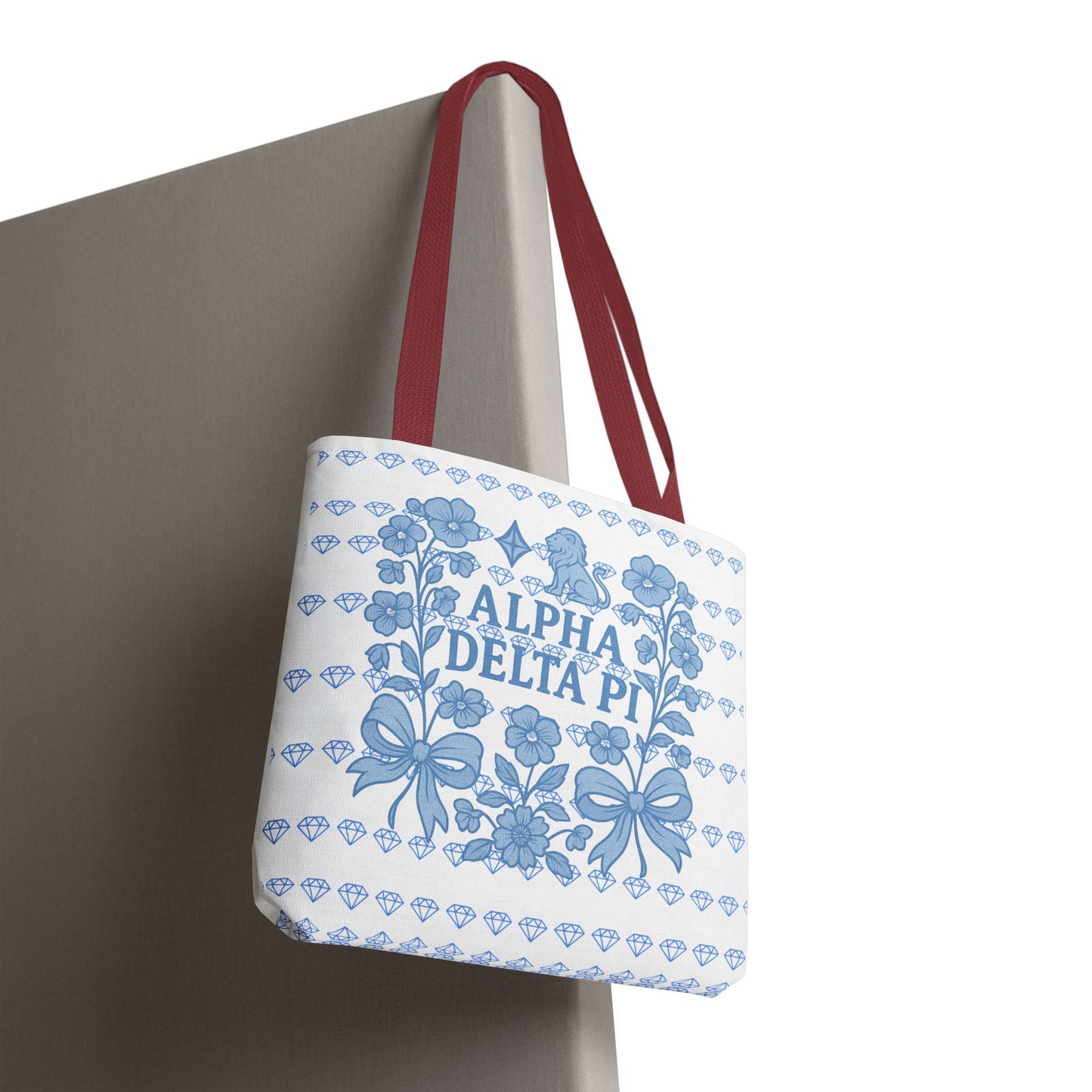 Alpha Delta Pi Floral Tote Bag - Stylish Sorority Accessory, Gift for College Students, Everyday Use, Blue Floral Design, AOP Style