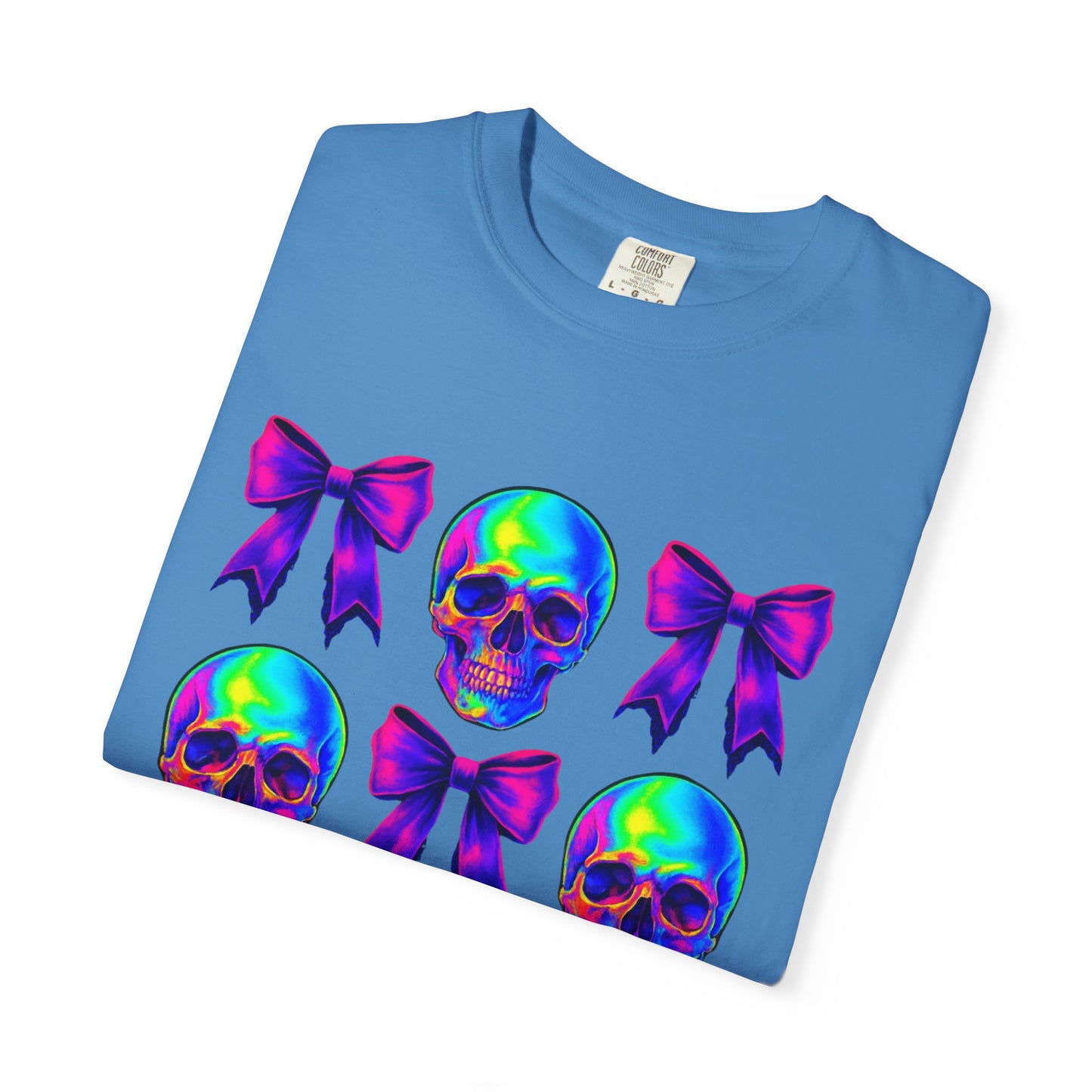 Neon Skull and Bow Unisex T-Shirt | Trendy Graphic Tee for Halloween, Festivals, Casual Wear, Gifts