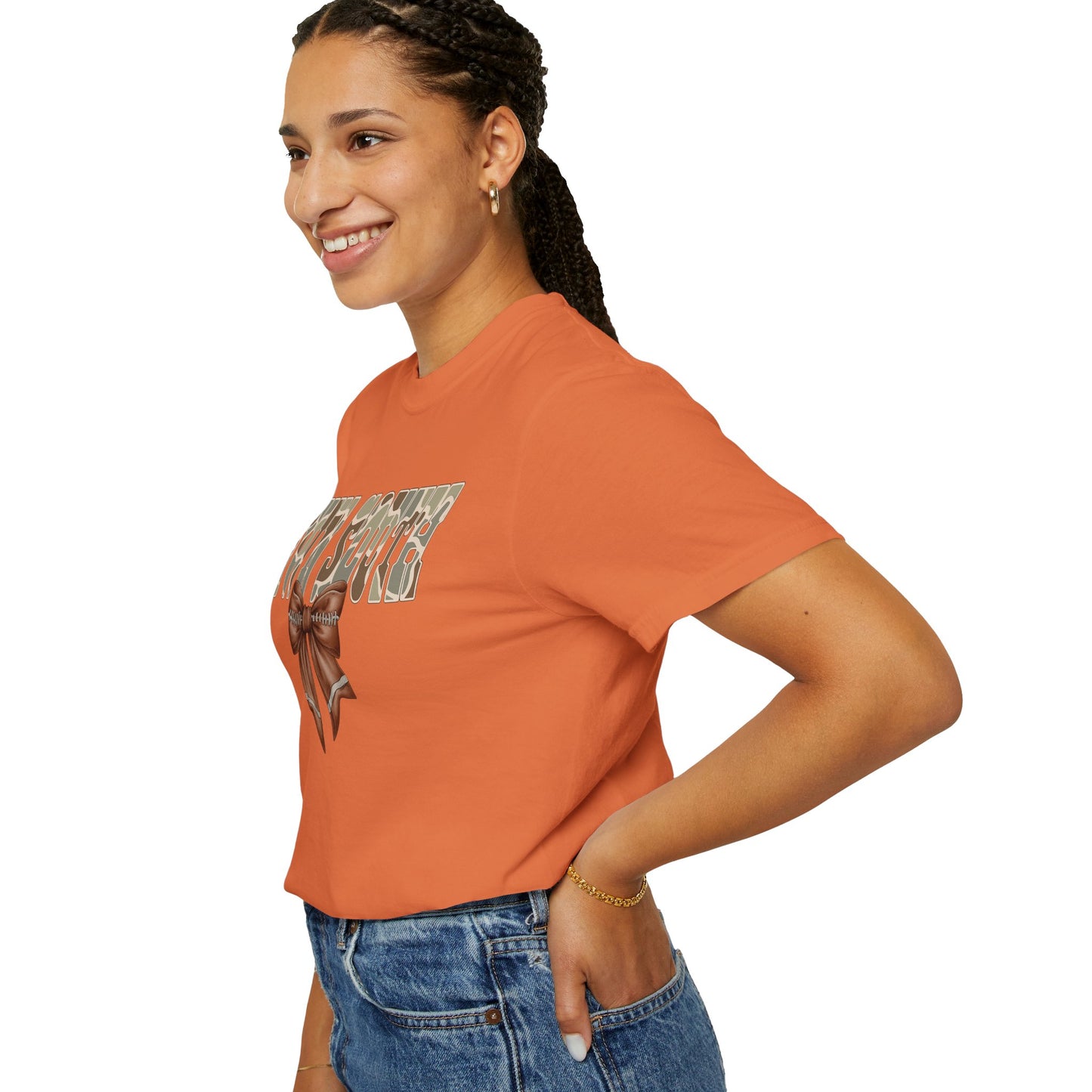 Camo Bow Graphic Tee - Trendy Apparel for Casual Outings and Birthdays
