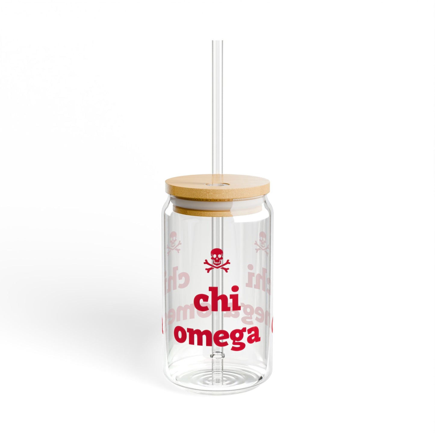 Chi Omega Sipper Glass - 16oz, College Gift, Sorority Drinkware, Eco-Friendly, Party Essential, Red & Clear Design