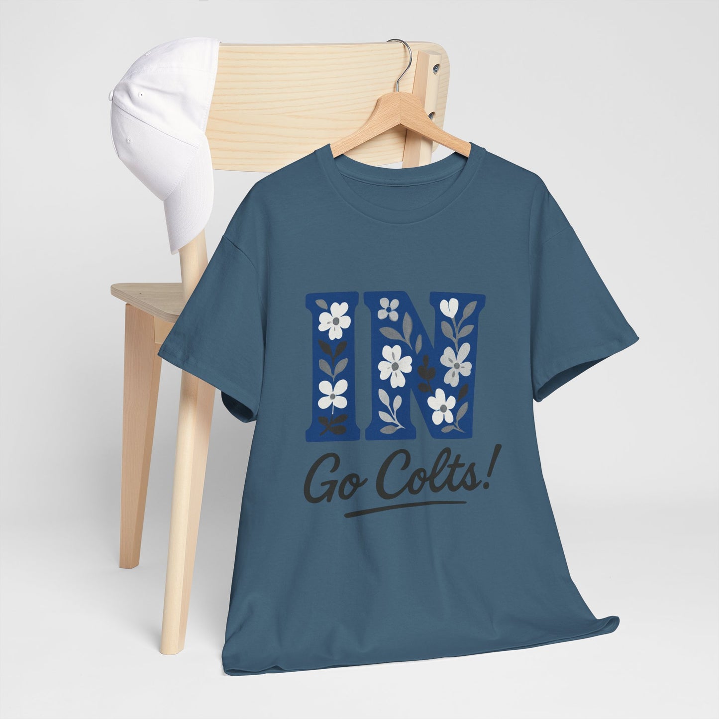 Floral Colts Tee | Unisex Heavy Cotton Tee for Sports Fans, Indiana Pride