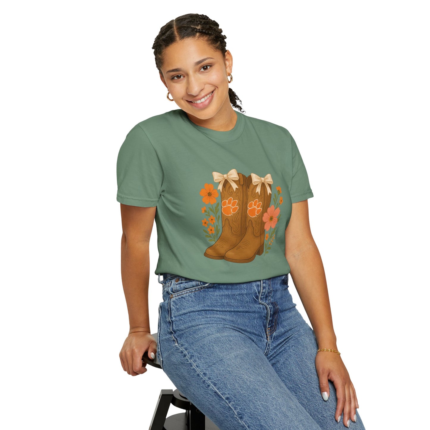 Cowgirl Boots Floral T-Shirt, Go Tigers Game Day, Comfort Colors