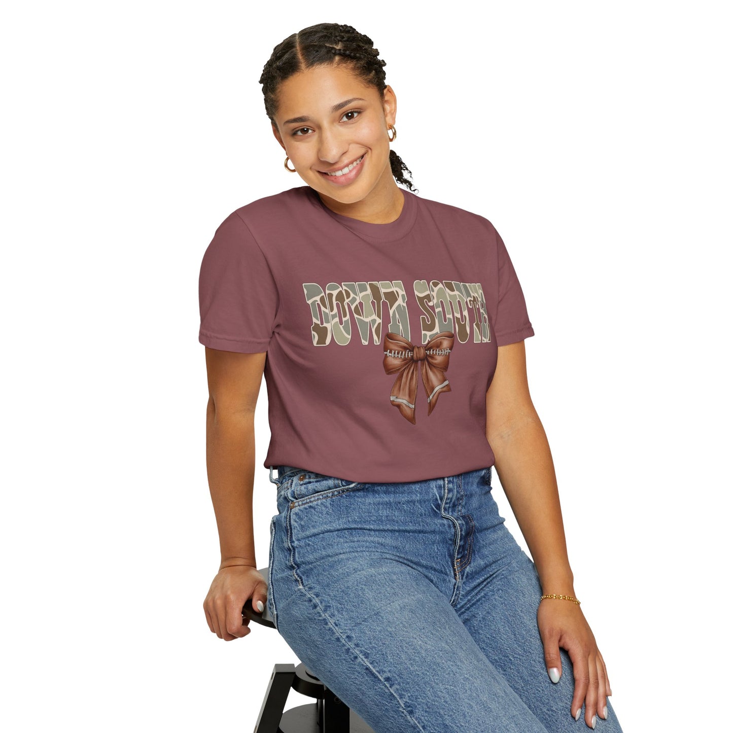 Camo Bow Graphic Tee - Trendy Apparel for Casual Outings and Birthdays