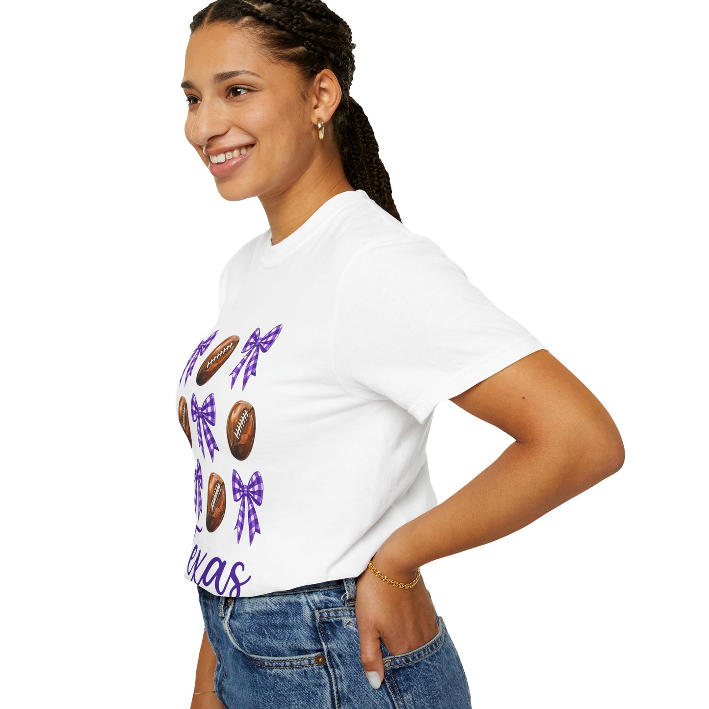 Texas Football Unisex T-Shirt with Purple Bows - Game Day Sports Apparel for Horned Frogs Fans