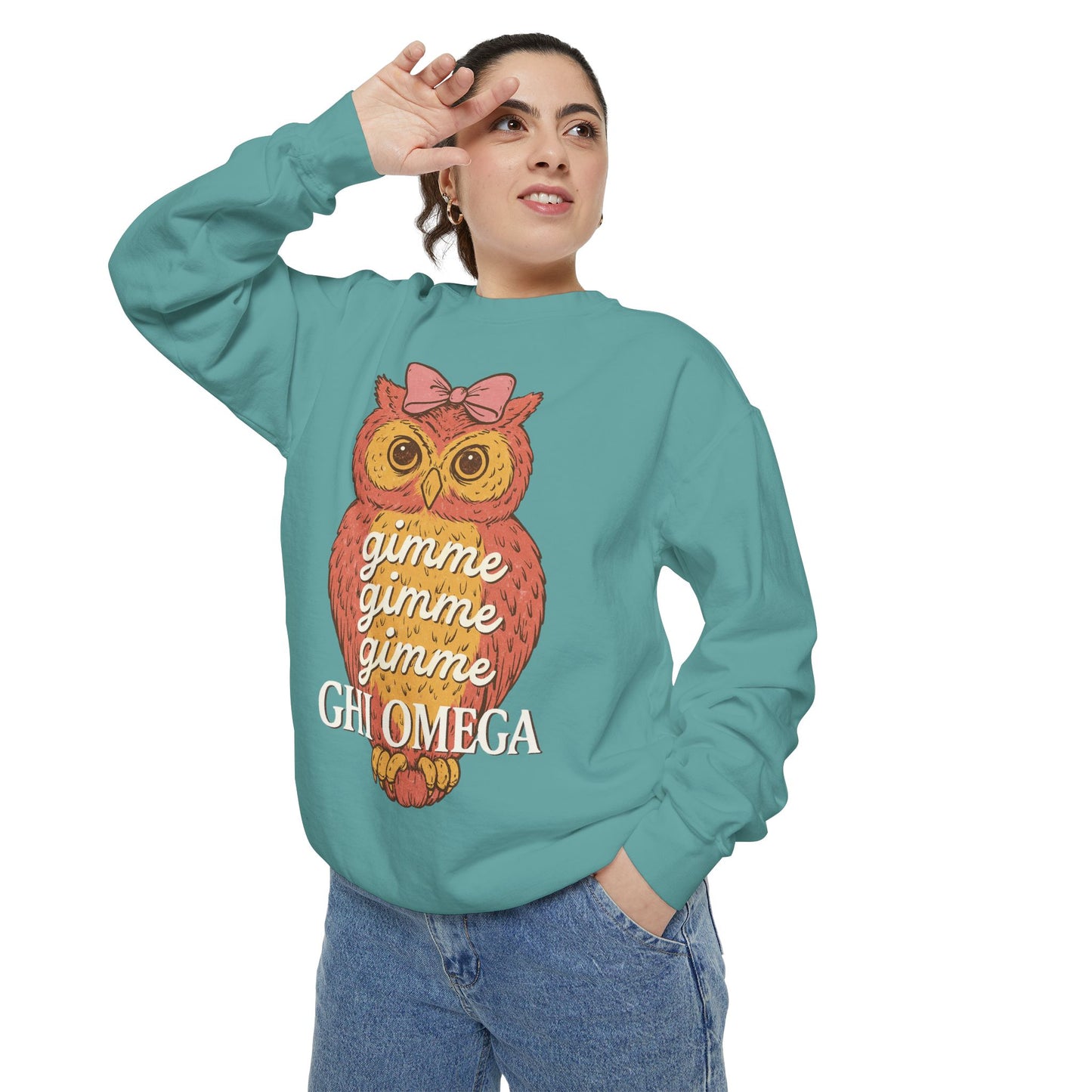 Gimme Gimme Owl Sweatshirt, Unisex Sweatshirt, Sorority Apparel, Cute Owl Design, Cozy Gift, College Sweatshirt