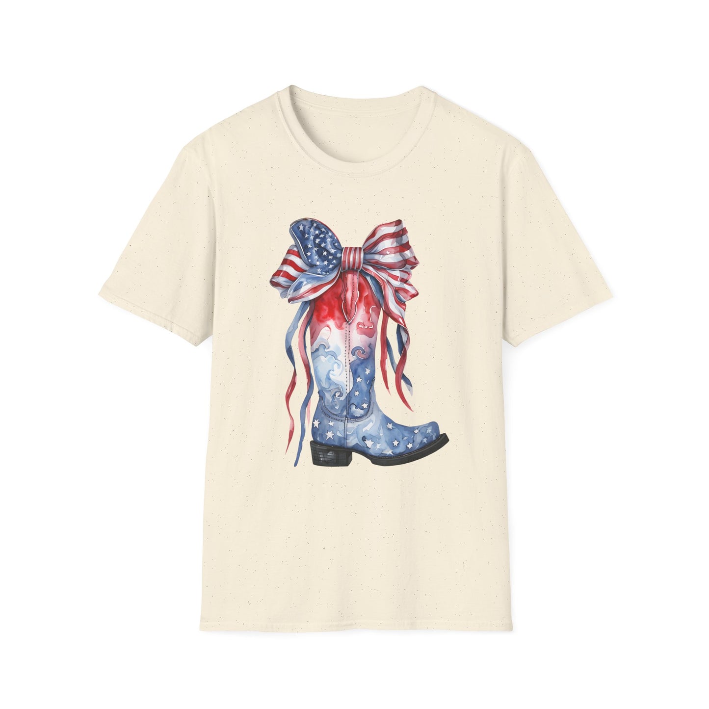 Patriotic Cowboy Boot T-Shirt | Unisex Softstyle Tee for Independence Day