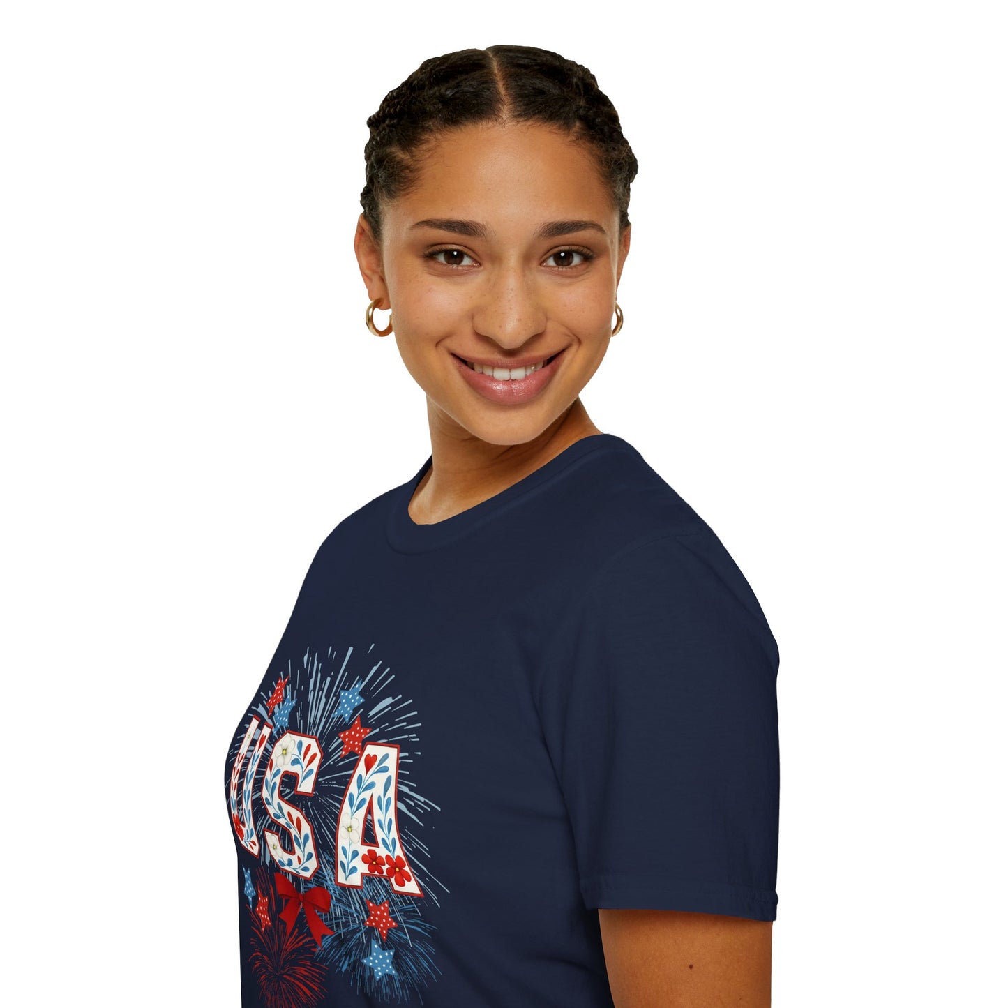 Patriotic USA Fireworks T-Shirt, 4th of July Tee, Unisex Graphic Shirt, Independence Day Apparel, Stars and Stripes Clothing