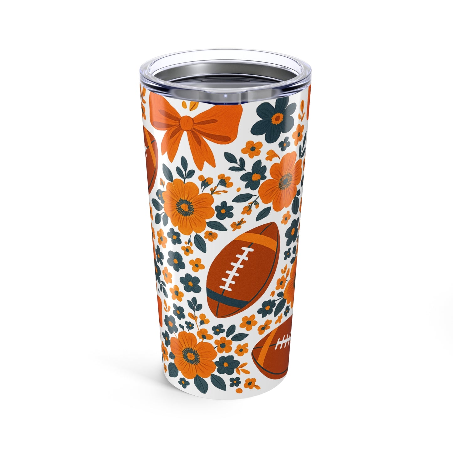 20oz Floral Football Tumbler, Auburn Game Day, Floral Football Tumbler, 20oz Insulated Travel Mug, Sports Party Favor, Tailgate Accessory, Gift for Fans